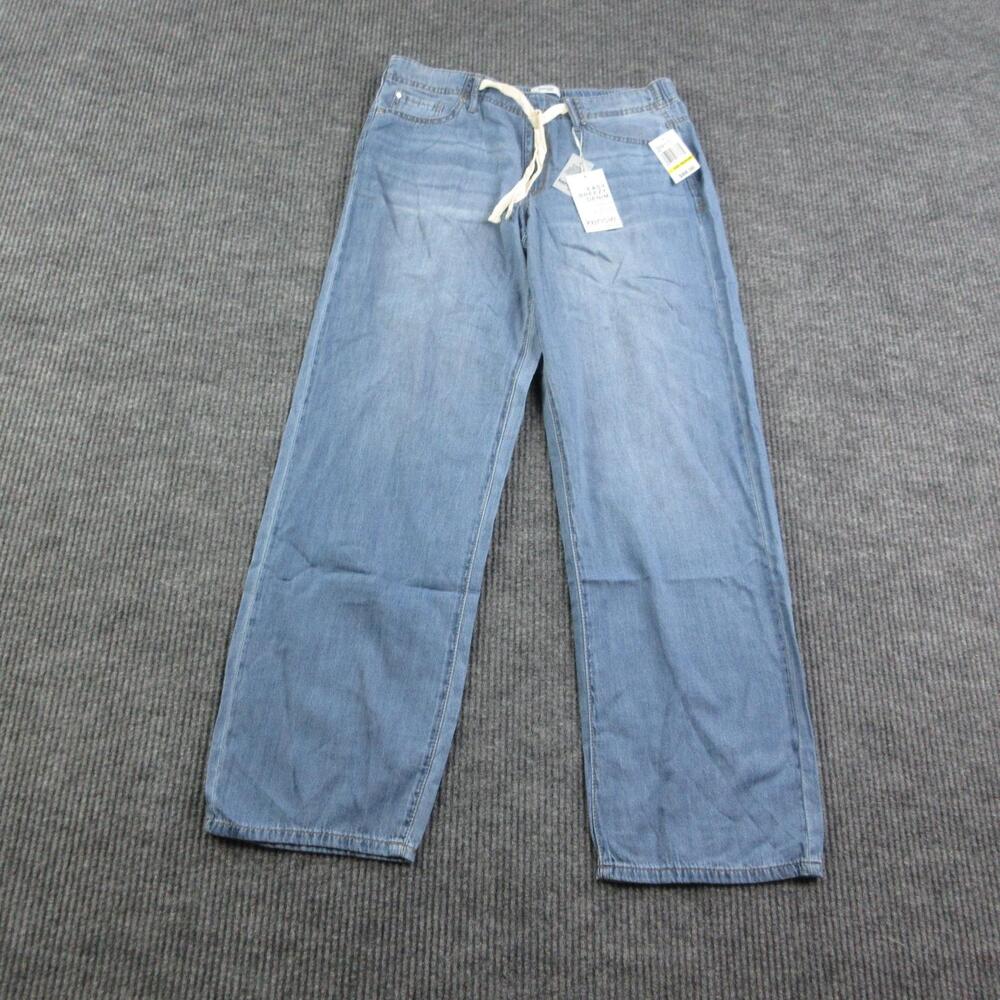 Kensie Jeans Womens M Blue Straight Low Rise Drawstring Elastic Waist 31x32* NWT